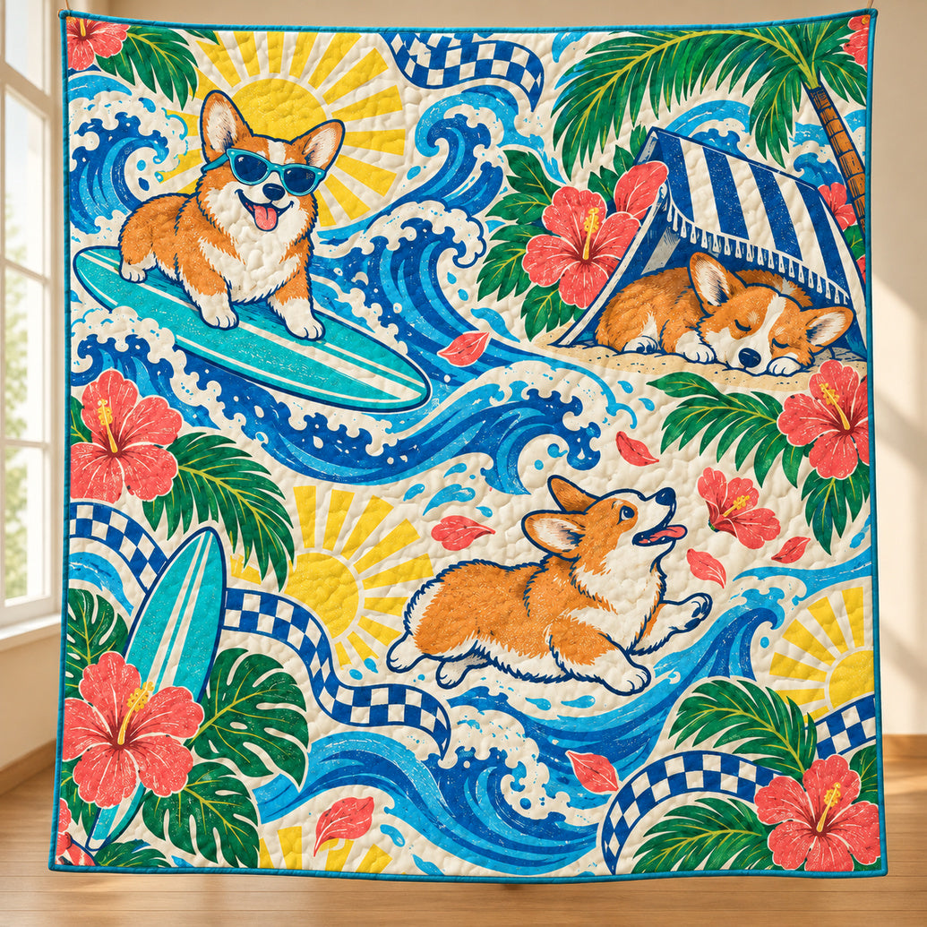 Corgi Coast Snack Parade Quilt Blanket
