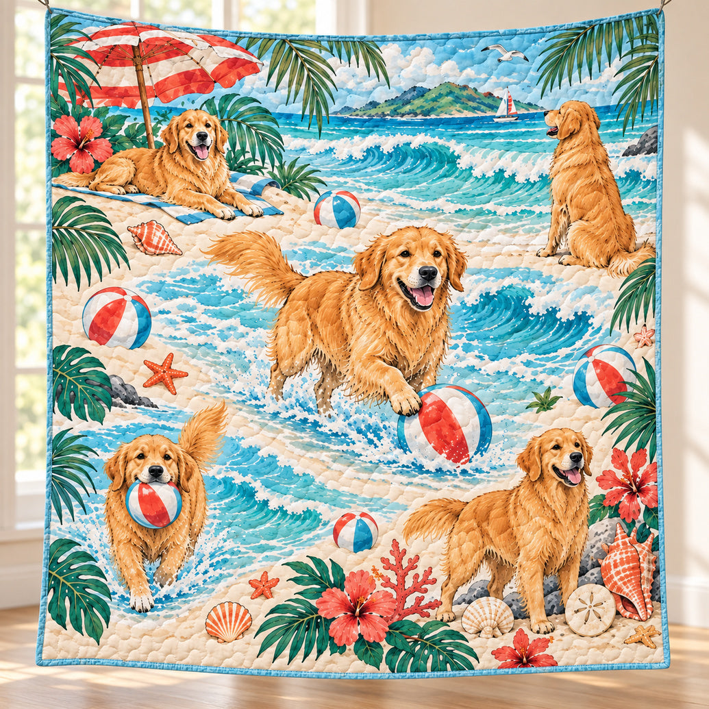 Golden Retriever Tidewalk Quilt Blanket
