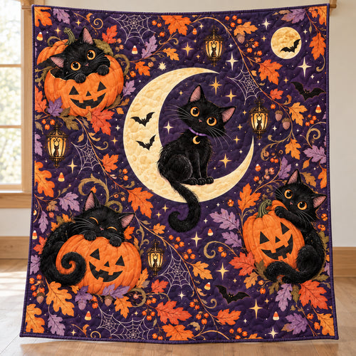 Black Cat Pumpkin Moon Parade Quilt Blanket