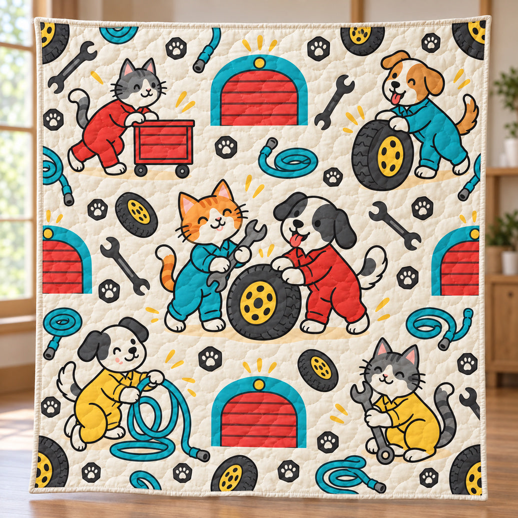 Paws in the Pit Stop Quilt Blanket