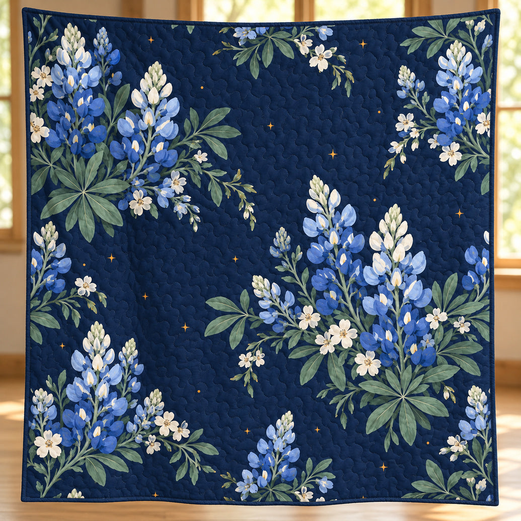Indigo Bluebonnet Nocturne Quilt Blanket