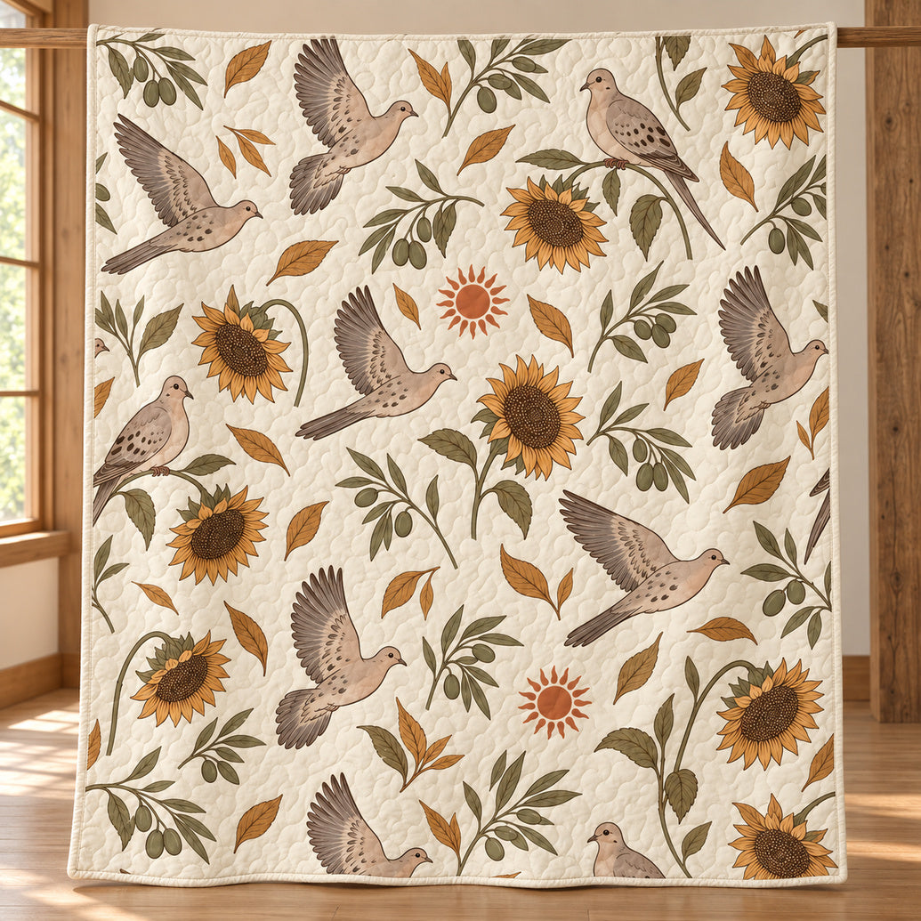 Doves at Sunflower Sundown Quilt Blanket