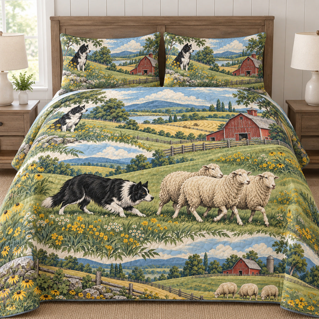 Border Collie Meadow Almanac Bedding Set
