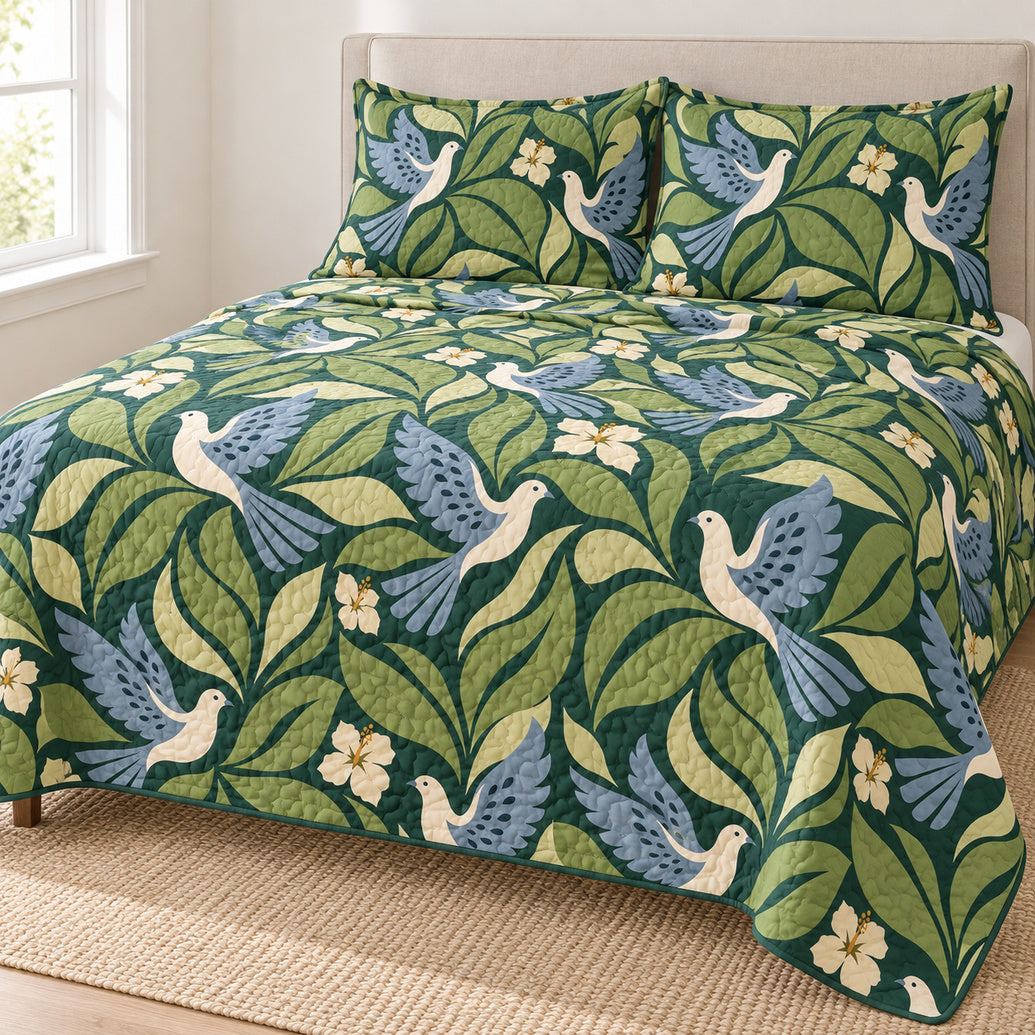 Olive Dove Leaf Mosaic Bedding Set
