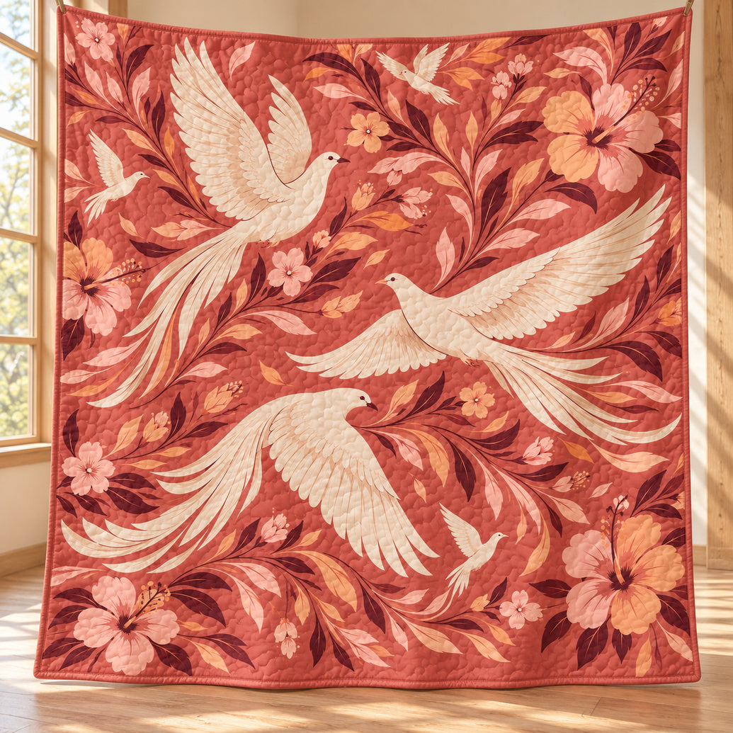 Coral Current Dove Flight Quilt Blanket