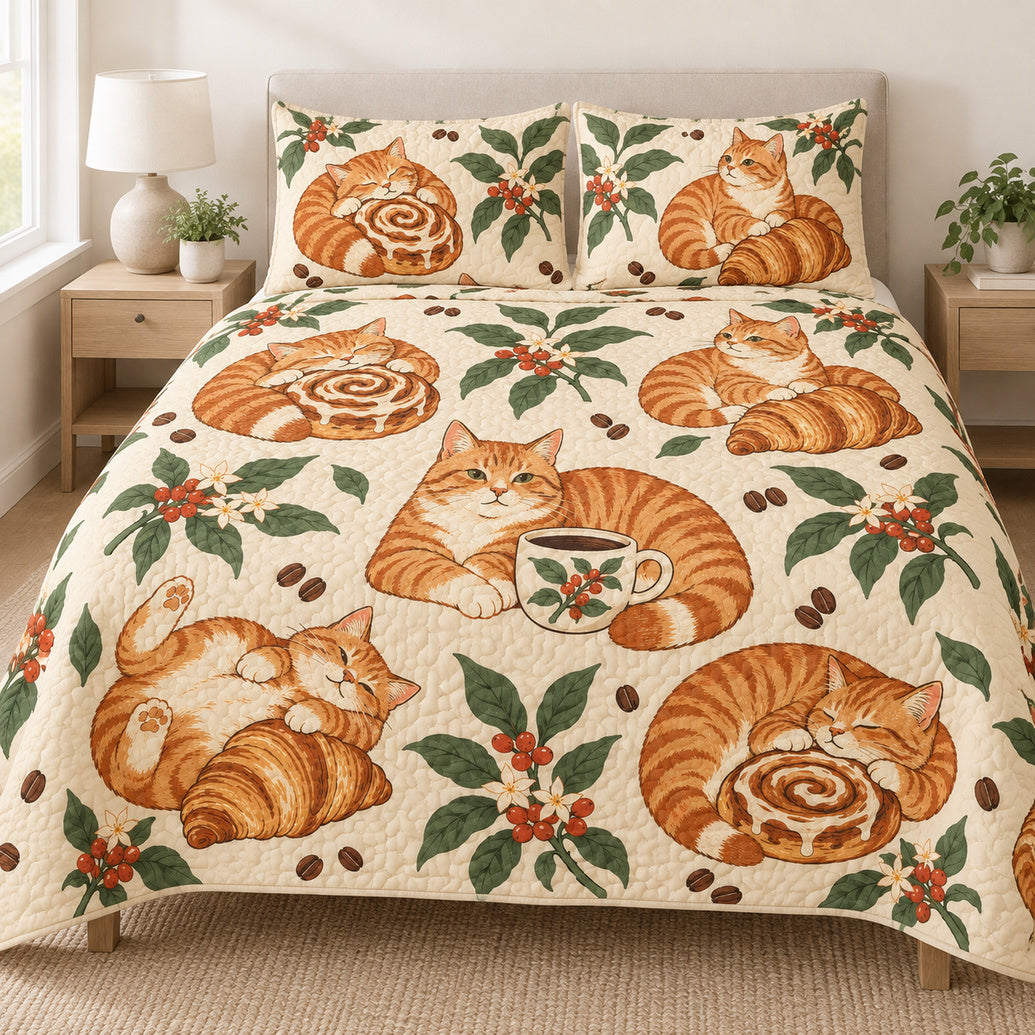 Orange Tabby Coffeehouse Morning Bedding Set