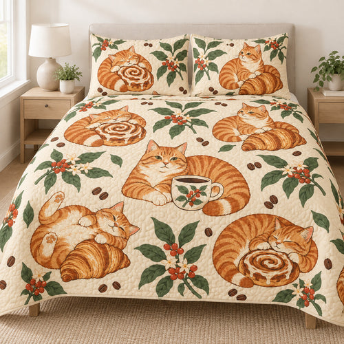 Orange Tabby Coffeehouse Morning Bedding Set