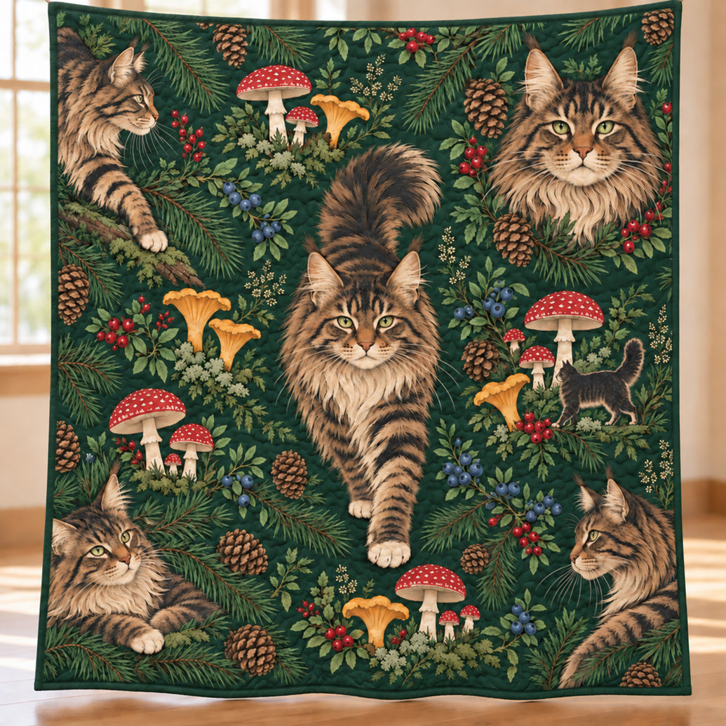Maine Coon Pinecone Journey Quilt Blanket