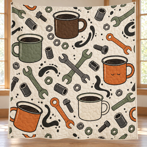 Coffee, Bolts, Repeat Quilt Blanket