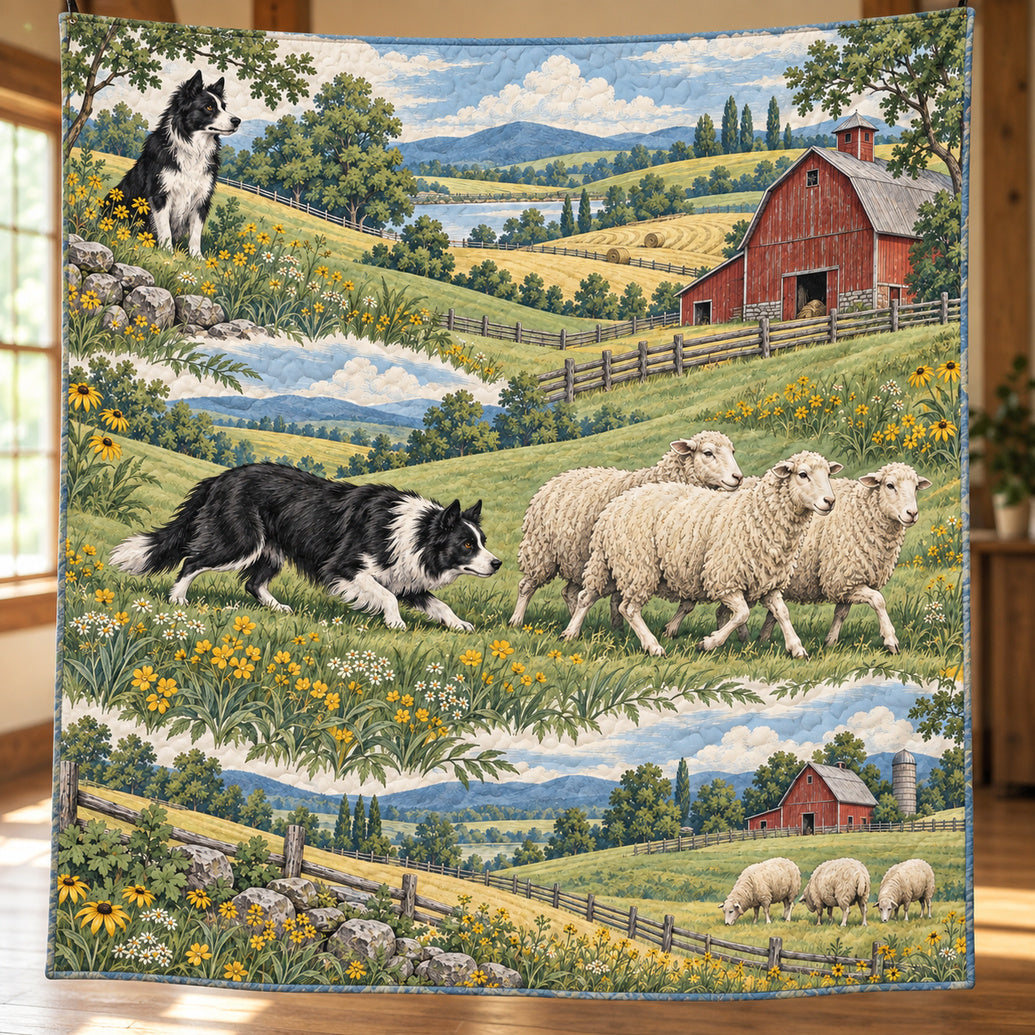Border Collie Meadow Almanac Quilt Blanket