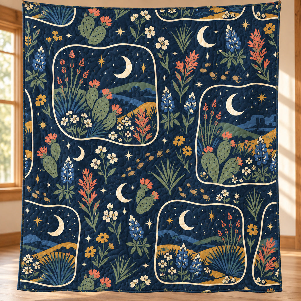 Texas Night-Bloom Garden Tiles Quilt Blanket