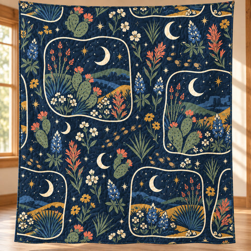 Texas Night-Bloom Garden Tiles Quilt Blanket