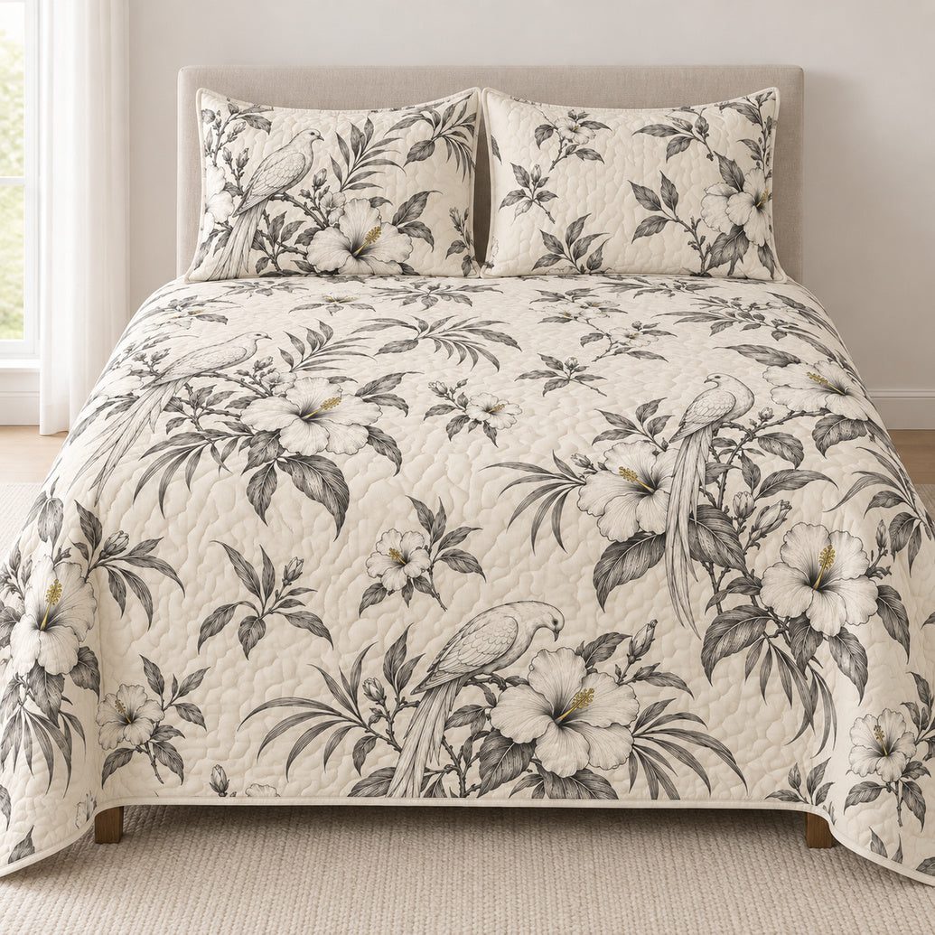 Ivory Botanical Dove Etching Bedding Set