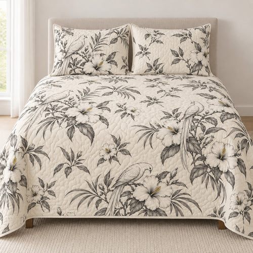 Ivory Botanical Dove Etching Bedding Set