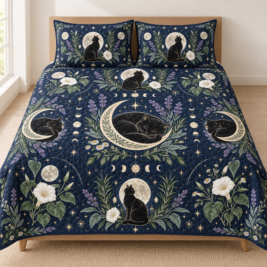 Black Cat Moonflower Atlas Bedding Set