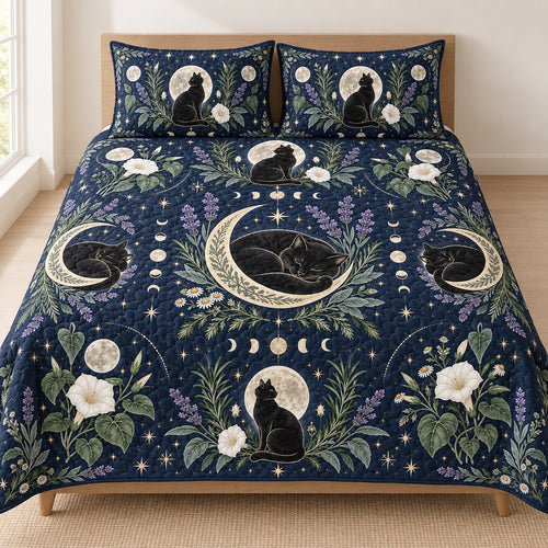 Black Cat Moonflower Atlas Bedding Set
