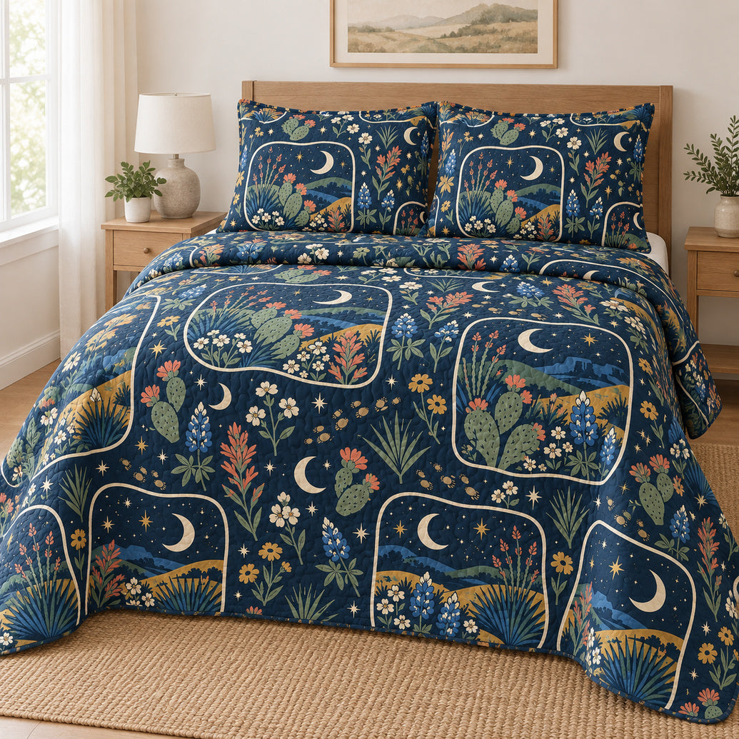 Texas Night-Bloom Garden Tiles Bedding Set
