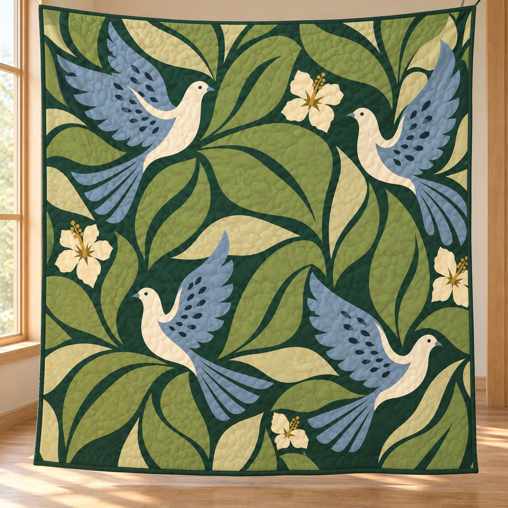 Olive Dove Leaf Mosaic Quilt Blanket