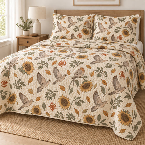 Doves at Sunflower Sundown Bedding Set