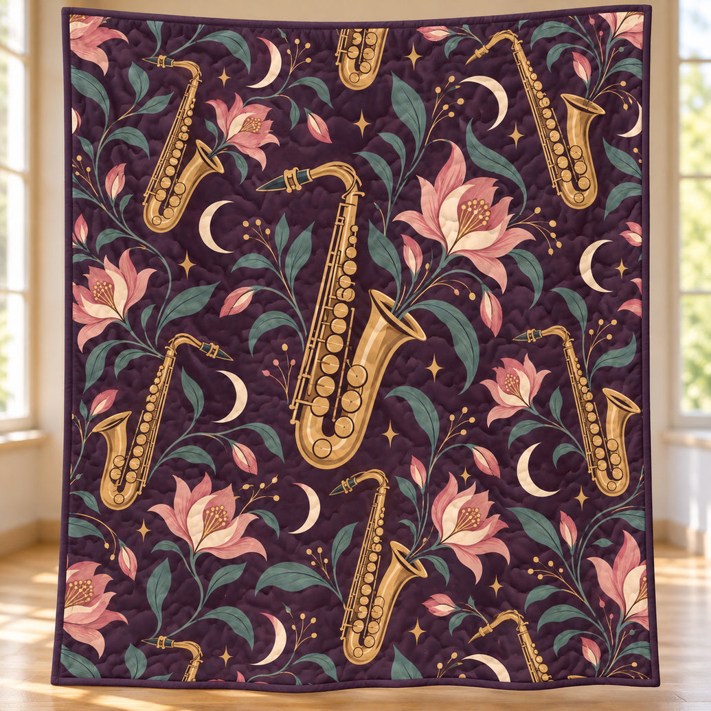Saxophone Moon Garden Quilt Blanket