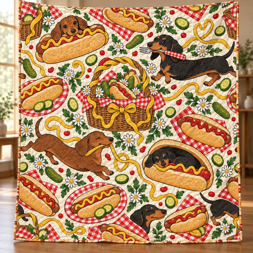Wiener Picnic Mustard Parade Quilt Blanket