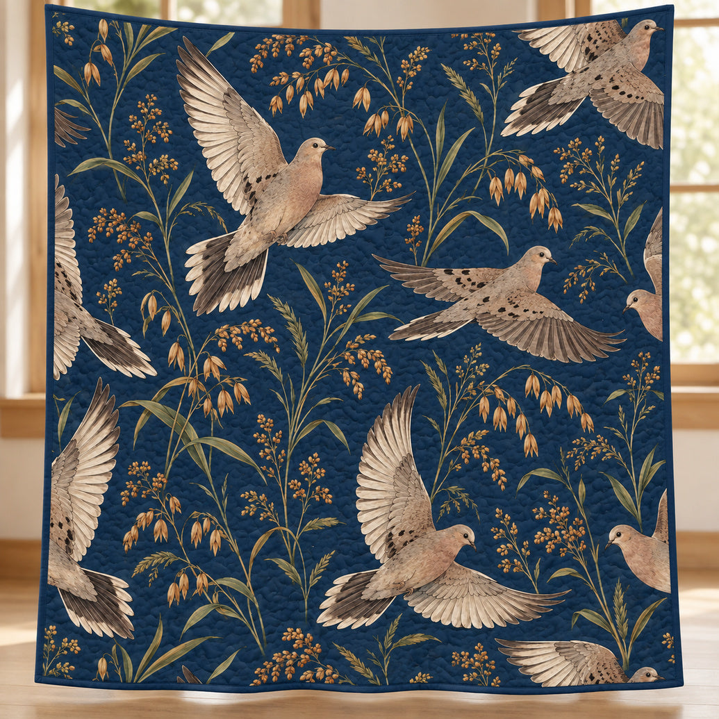 Doves Over Amber Fields Quilt Blanket