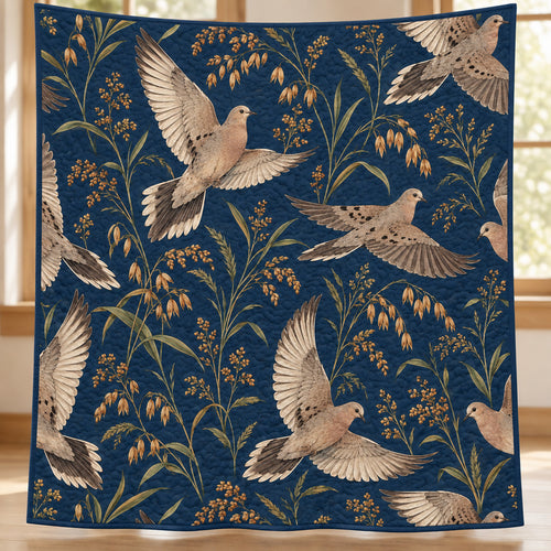 Doves Over Amber Fields Quilt Blanket