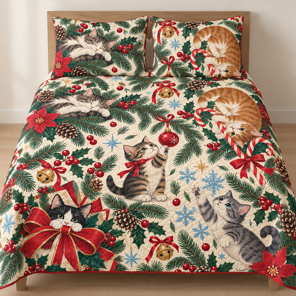 Evergreen Ornament Kittens Bedding Set
