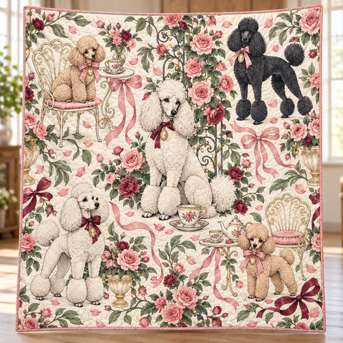 Poodle Rose Garden Tea Quilt Blanket