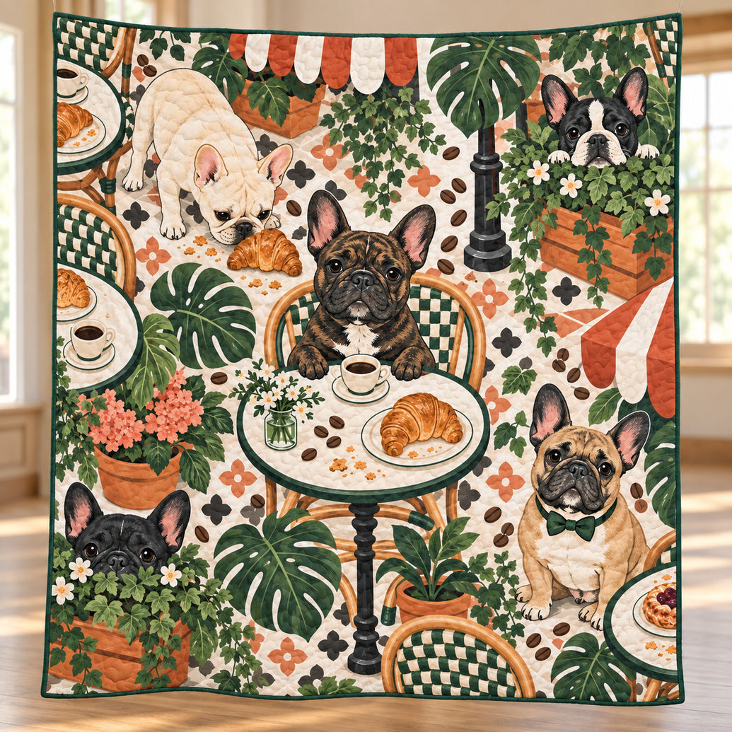 Frenchie Espresso Garden Quilt Blanket