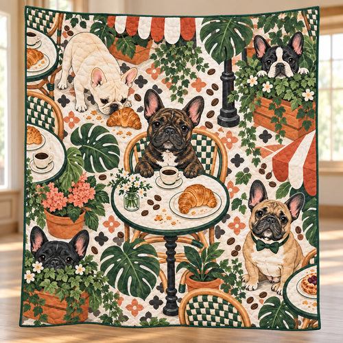 Frenchie Espresso Garden Quilt Blanket