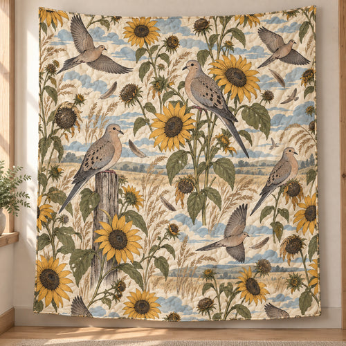 Prairie Sunflower Dove Mosaic Quilt Blanket