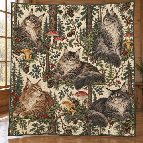 Maine Coon Woodland Forage Quilt Blanket