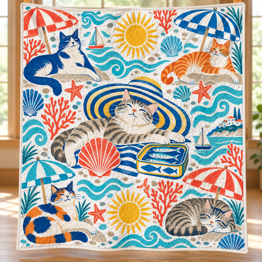 Sunlit Sardine Cats Quilt Blanket
