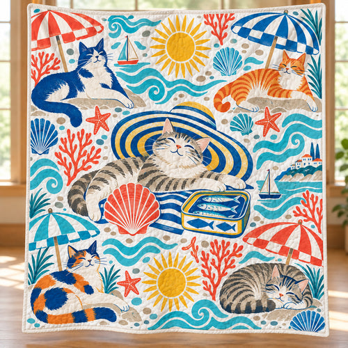 Sunlit Sardine Cats Quilt Blanket