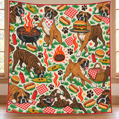 Boxer Backyard Grill Club Quilt Blanket