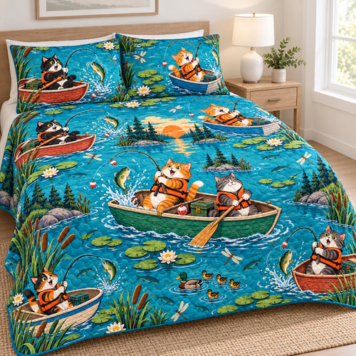 Feline Fishing Misadventures Bedding Set