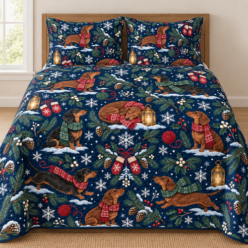 Midnight Dachshund Snow Walk Bedding Set