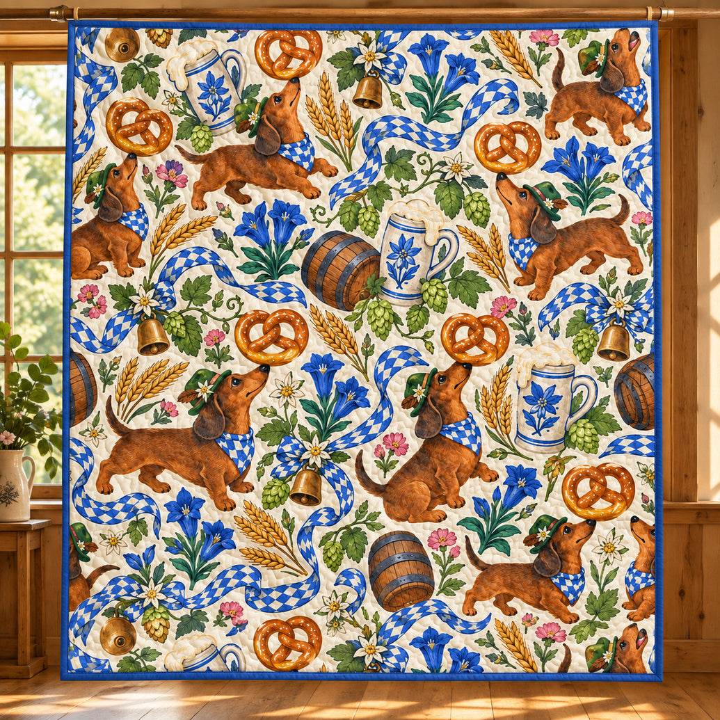 Alpine Pretzel Dachshunds Quilt Blanket