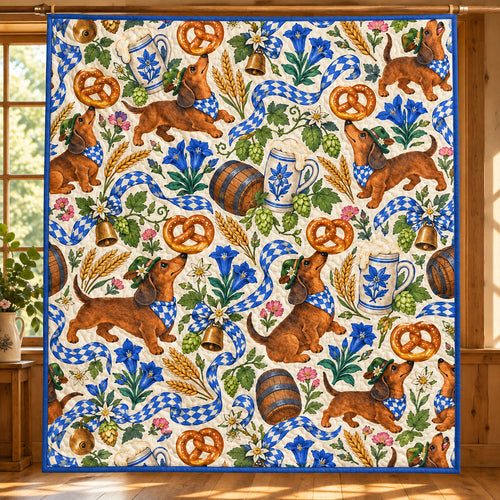 Alpine Pretzel Dachshunds Quilt Blanket