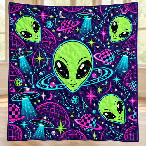Neon Orchard Visitors Quilt Blanket