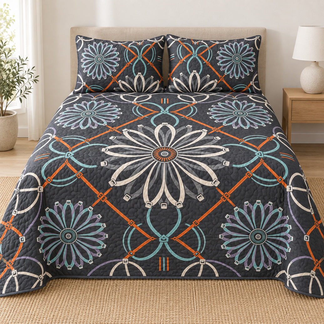 Zip-Tie Bloom Grid Bedding Set