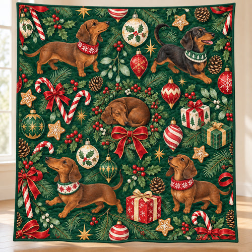 Dachshund Ornament Workshop Quilt Blanket