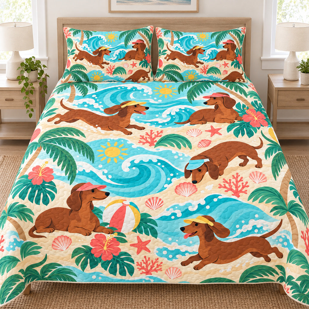 Sunlit Dachshund Surf Parade Bedding Set