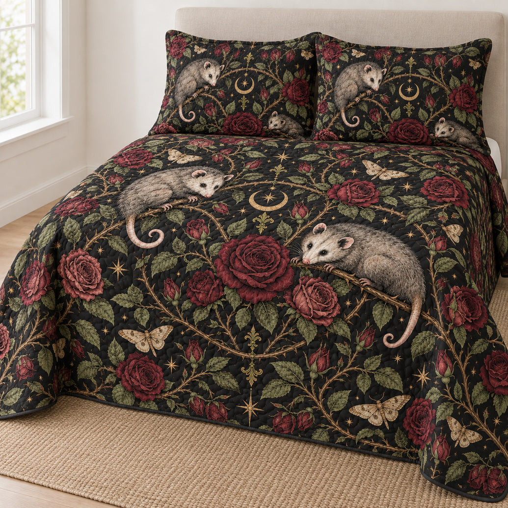 Rosevine Night Opossums Bedding Set