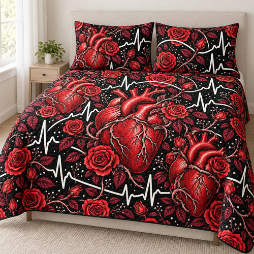 Crimson Cardio Rose Pulse Bedding Set