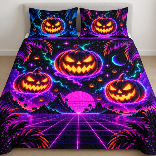 Neon Grid Jack-O-Lanterns Bedding Set
