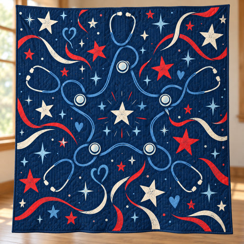 Midnight Stethoscope Parade Quilt Blanket