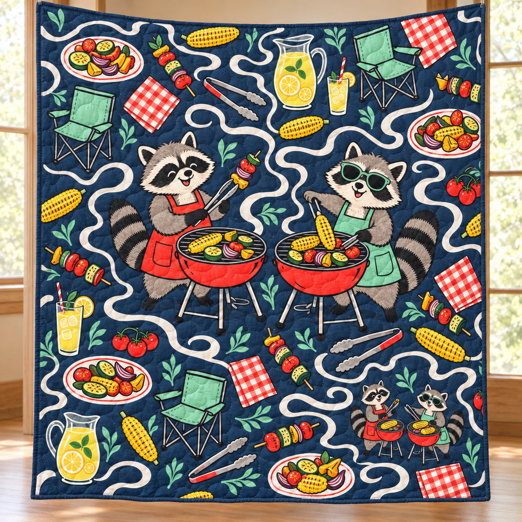 Ember Grill Raccoon Social Quilt Blanket