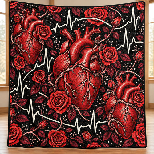 Crimson Cardio Rose Pulse Quilt Blanket